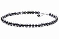 Elegante Perlenkette schwarz rund, 9-10 mm, 45 cm, Verschluss 925er Silber Gaura Pearls, Estland