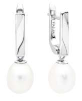 Moderner Perlenohrring weiß reis 8.5-9 mm, Englischer Verschluss, 925er Silber, Gaura Pearls, Estland