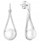 Preview: Elegante Perlenohrstecker hängend weiß rund 8.5-9 mm, Zirkonia, 925er Silber, Gaura Pearls, Estland