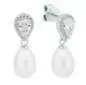 Preview: Elegante Perlenohrstecker mit hängender Perle in Tropfenform weiß 7-7.5 mm, Zirkonia, 925er Silber, Gaura Pearls, Estland