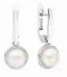 Preview: Eleganter Perlenohrring hängend weißer rund 7-7.5 mm, Zirkonia,Sich.verschluss 925er Silber, Gaura Pearls, Estland