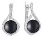 Preview: Eleganter Perlenohrring schwarz button 8.5-9 mm, Zirkoniabogen, Englischer Verschluss, 925er Silber, Gaura Pearls, Estland