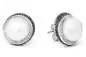 Preview: Eleganter Perlenohrstecker weiß rund 9-9.5 mm, Zirkonia, 925er Silber Sicherheitsverschluss , Gaura Pearls, Estland