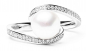 Preview: Geschwungener Perlenring weiß 7.5-8 mm mittig, Zirkonia, 925er rhodiniertes Silber, Gaura Pearls, Estland