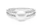 Mobile Preview: Eleganter doppelter Ring mit weißer Perle 7-7.5 mm, 2 Zirkoniaringe, 925er rhodiniertes Silber, Gaura Pearls, Estland
