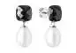 Preview: Eleganter Perlenohrstecker weiß reisförmig 8.5-9 mm, Onyx schwarz, 925er Silber Sich.verschluss, Gaura Pearls, Estland