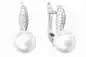 Preview: Moderner Perlenohrring weiß rund 8.5-9 mm, Zirkonia, Englischer Verschluss, 925er Silber, Gaura Pearls, Estland