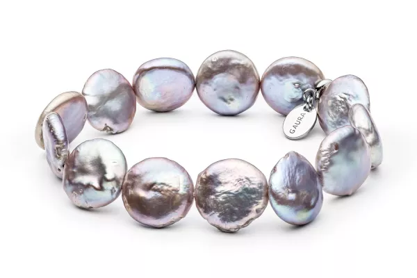 Elegant und besonders - Perlenarmband lavendel/grau barock 13-14 mm, 20 cm, Gaura Pearls, Estland