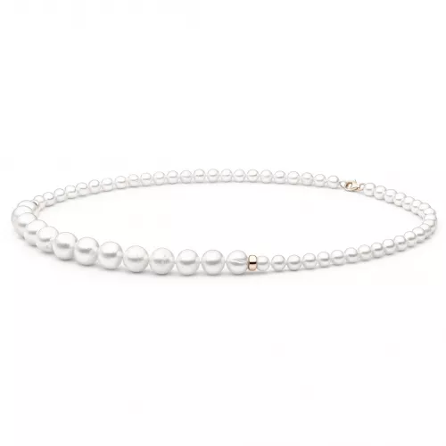 Gaura Pearls Perlenkette - weiss, 46 cm, 585 Rosegold plattiert