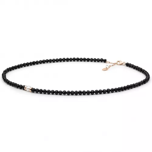 Gaura Pearls Perlenkette - weiss, rund, 39-42 cm, 585 Rosegold plattiert