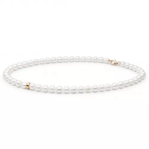 Gaura Pearls Perlenkette - weiss, rund, 40 cm, 585 Rosegold plattiert