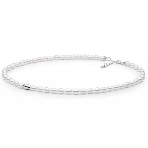 Gaura Pearls Perlenkette - weiss, reis, Silberperle, 43-46 cm, 925 Silber