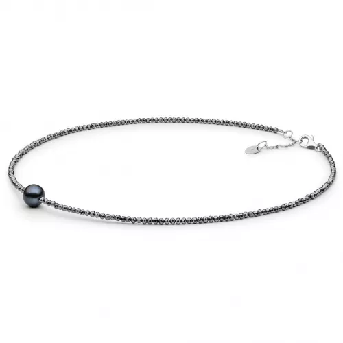 Gaura Pearls Perlenkette - schwarz, 37-40 cm, 925 Silber
