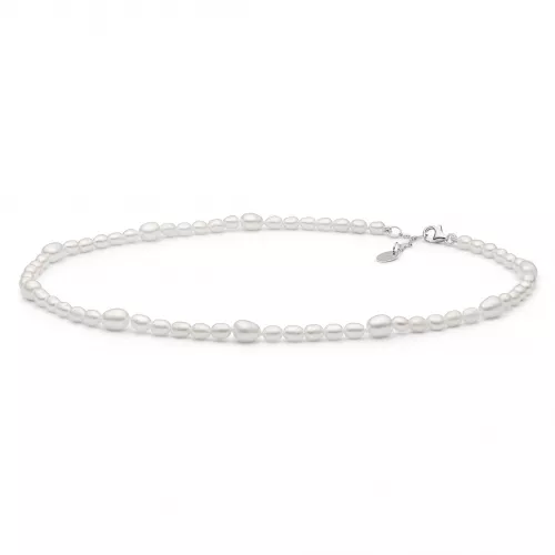 Gaura Pearls Perlenkette - weiss, reis, 37-40 cm, 925 Silber