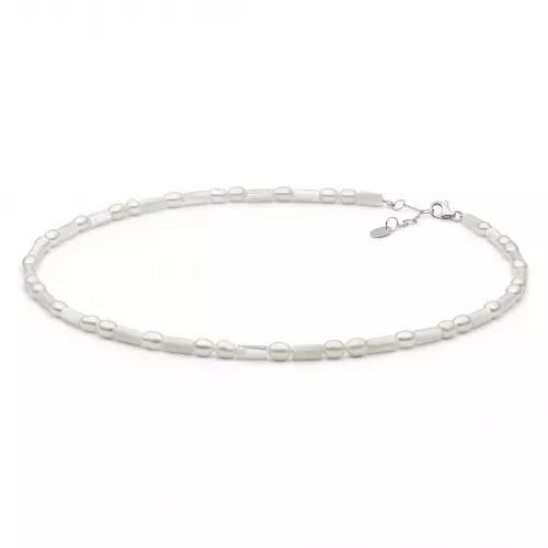 Gaura Pearls Perlenkette - weiss, reis, 4 mm, 40-43 cm, 925 Silber