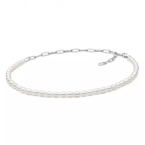 Gaura Pearls Perlenkette - weiss, reis, 36-41 cm, 925 Silber