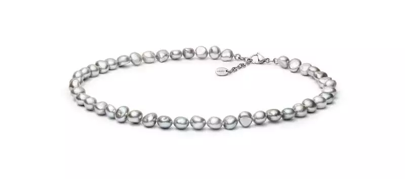 Einzigartige Perlenkette grau barock 10-11 mm, 45 cm, Verschluss Stahl variabel, Gaura Pearls, Estland