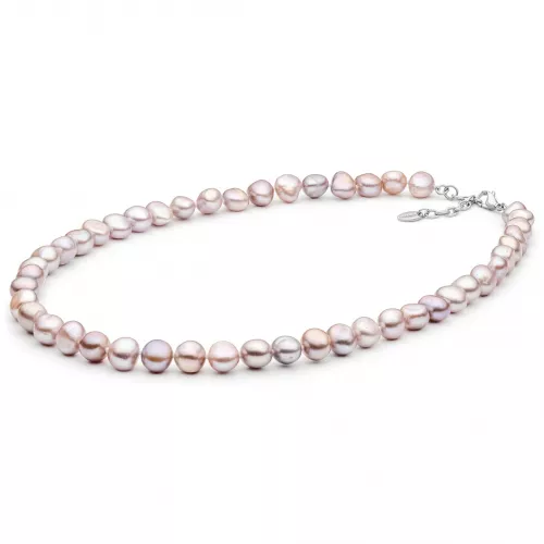 Perlenkette lavendel barock bunt 10-11 mm, 50 cm, Verschluss Stahl