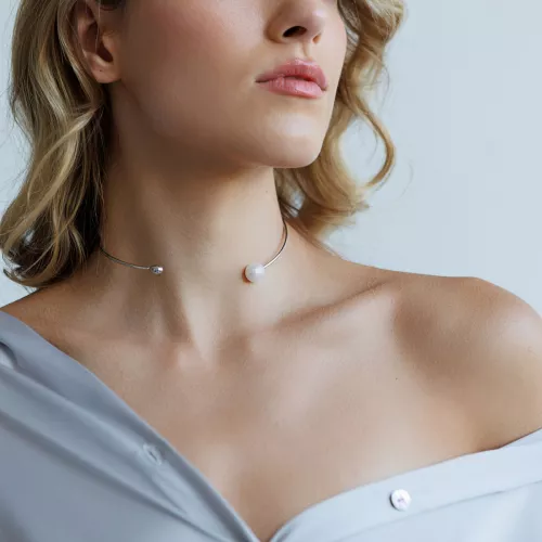 Gaura Pearls Silberkette - weiß, Zirkonia, 36 cm, 925 Silber Bild mit Model