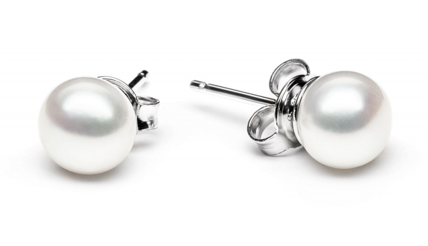 Perlenohrstecker weiß rund 5.5-6 mm, Sicherheitsverschluss 925er Silber, Gaura Pearls, Estland