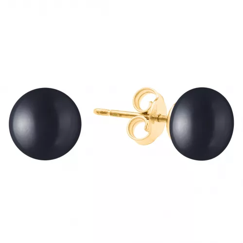 Klassischer Perlenohrstecker schwarz rund 7.5-8 mm, 585 Gelbgolditsverschluss, Gaura Pearls, Estland
