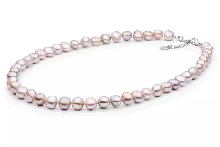 Perlenkette lavendel barock bunt 10-11 mm, 50 cm, Verschluss Stahl