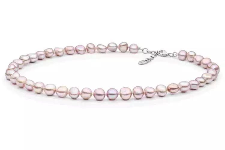 Perlenkette lavendel barock bunt 10-11 mm, 45 cm, Verschluss Stahl