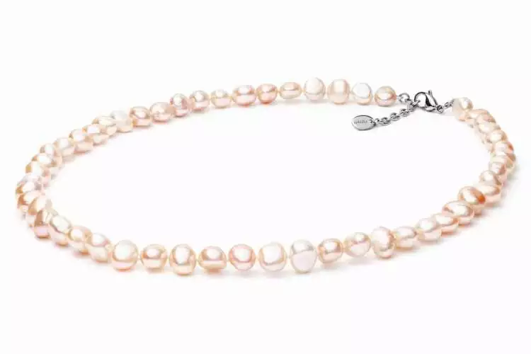 Perlenkette bunt rosa barock 10-11 mm, 50 cm, Verschluss Stahl variabel, Gaura Pearls, Estland