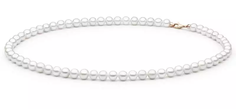 Elegante Choker-Perlenkette weiß rund 7-8 mm, 40 cm, Verschluss Roségold 14K, Marke: Gaura Pearls, Estland