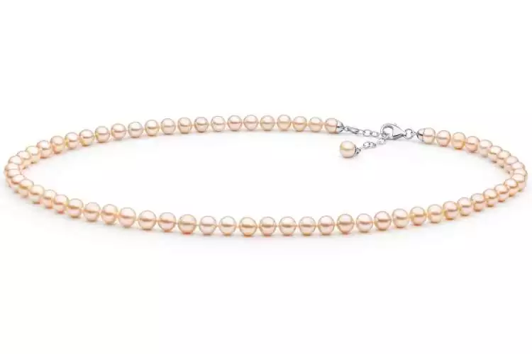 Elegante Perlenkette rosa rund 6-6.5 mm, 45 cm, Verschluss 925er Silber mit Perle, Gaura Pearls, Estland