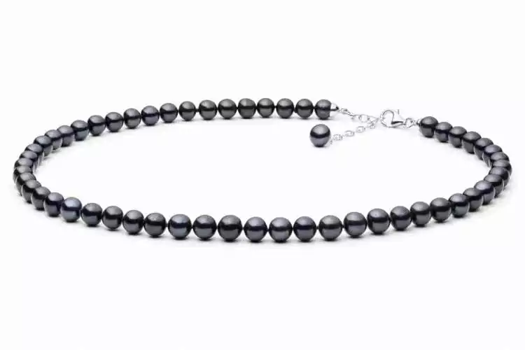 Elegante Choker Perlenkette schwarz rund 6.5-7 mm, 45 cm, Verschluss 925er Silber mit Perle, Gaura Pearls, Estland