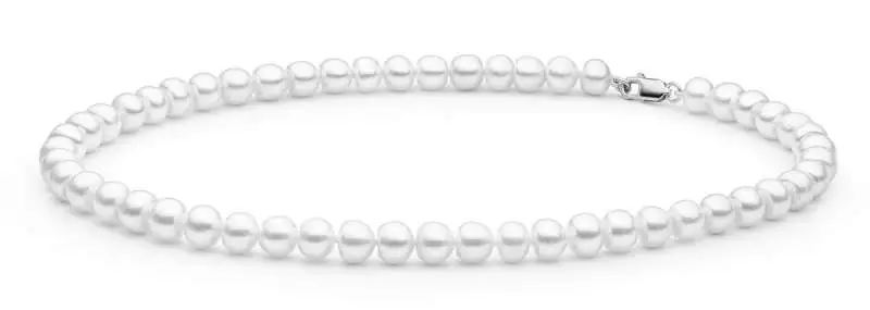 Elegante Perlenkette weiß halbrund 9-10 mm, 45 cm, Verschluss 925er Silber, Gaura Pearls, Estland