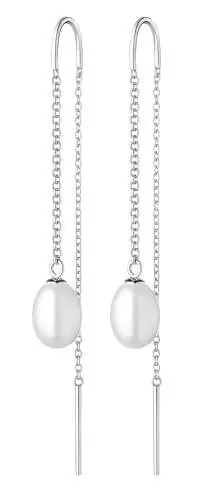Eleganter Perlenohrhänger weiß rund, 7-7.5 mm, 925er Silber, Gaura Pearls, Estland