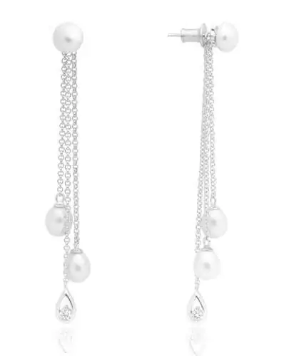 Eleganter Perlenohrhänger weiß 7-7.5 mm, Zirkonia, 925er Silberketten, Sich.verschluss, Gaura Pearls, Estland