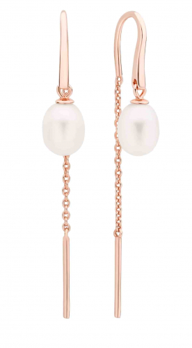 Eleganter Perlenohrhänger weiß rund, 6.5-7 mm, 14K Rosegold plattiert (1 Mik) 925er Silber, Gaura Pearls, Estland