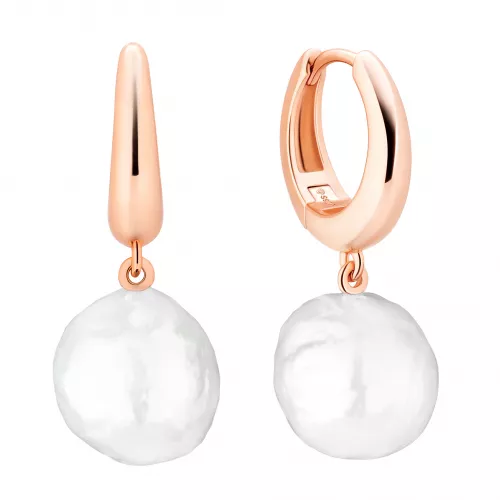 Eleganter Perlenohrring in Roségold 585 plattiert (1 Mik) weiss Edison Perle 11-12 mm, Engl Verschluss, Gaura Pearls, Estland