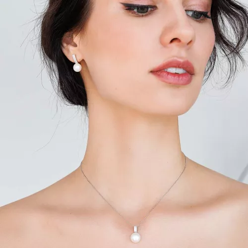 Gaura Pearls Perlenohrringe - weiß, 14 Zirkonia, 925 Silber Bild 1