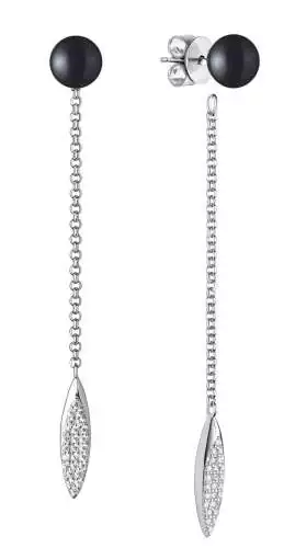 Eleganter Perlenohrstecker hängend lang schwarz tropfen 7.5-8.5 mm, 925er Silber, Gaura Pearls, Estland
