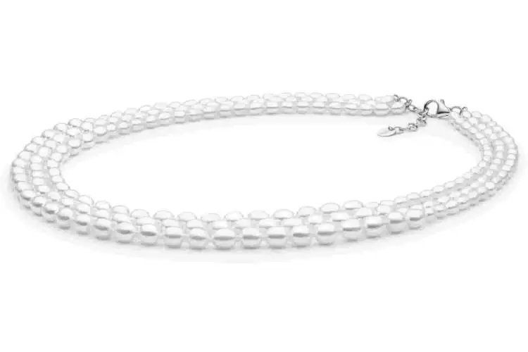 Elegantes 3-reihiges Perlencollier weiß reisförmigförmig