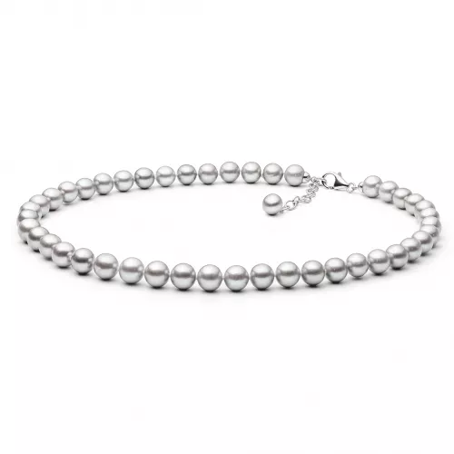 Gaura Pearls Perlenkette - grau, rund, 45 cm, 925 Silber