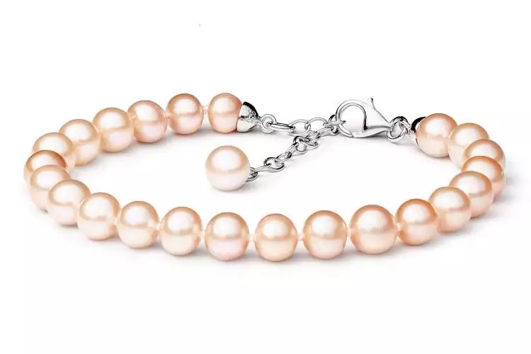 Elegantes Perlenarmband rosa rund 7-8 mm, 18 cm, Verschluss 925er Silber mit Perle, Gaura Pearls, Estland