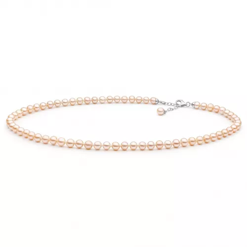 Gaura Pearls Perlenkette - rosa, rund, 6.5 mm, 45-48 cm, 925 Silber