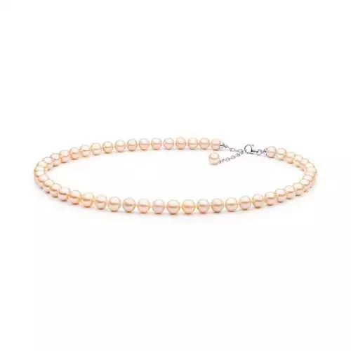 Elegante Perlenkette rosa rund 8-8.5 mm, 45 cm, Verschluss 925er Silber mit Perle, Gaura Pearls, Estland