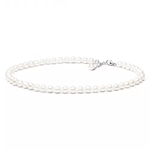 Gaura Pearls Perlenkette - weiß, rund, 7 mm, 40-43 cm, 925 Silber