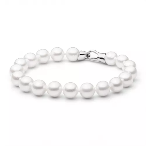 Gaura Pearls Perlenarmband - weiß, 9 mm, Designkarabiner, 925 Silber