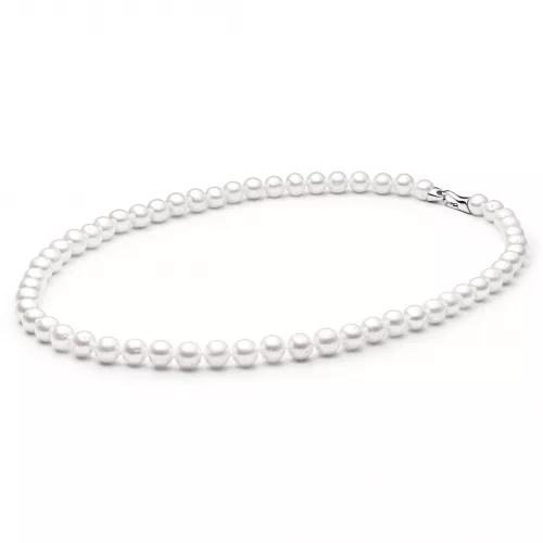 Gaura Pearls Perlenkette - weiß, rund, 9 mm, 50 cm, 925 Silber