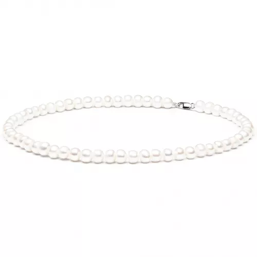 Gaura Pearls Perlenkette - weiß, halbrund, 45 cm, 925 Silber