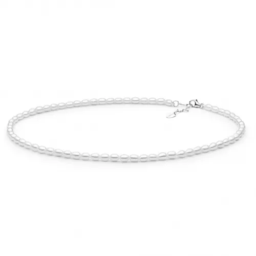 Gaura Pearls Perlenkette - weiß, reis, 5 mm, 40-43 cm, 925 Silber