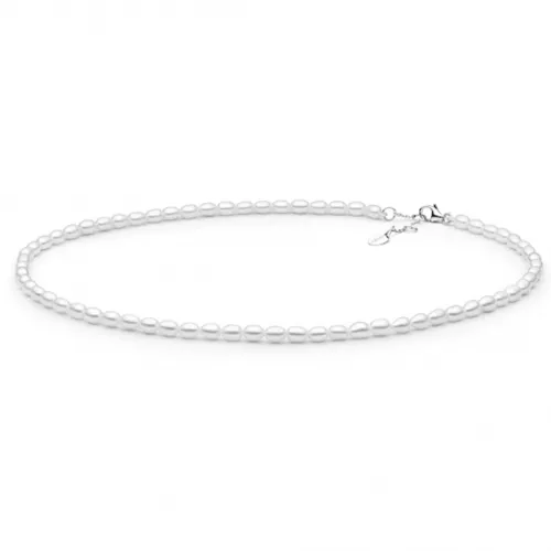 Gaura Pearls Perlenkette - weiß, reis, 38-41 cm, 925 Silber