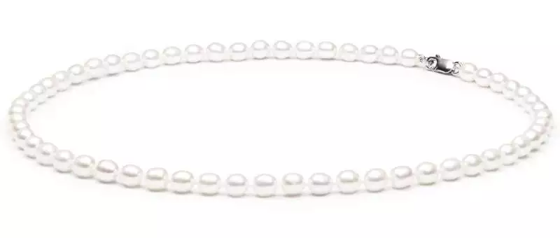 Leichte Perlenkette weiß reisförmig 6-7 mm, 45 cm, Verschluss 925er Silber, Gaura Pearls, Estland